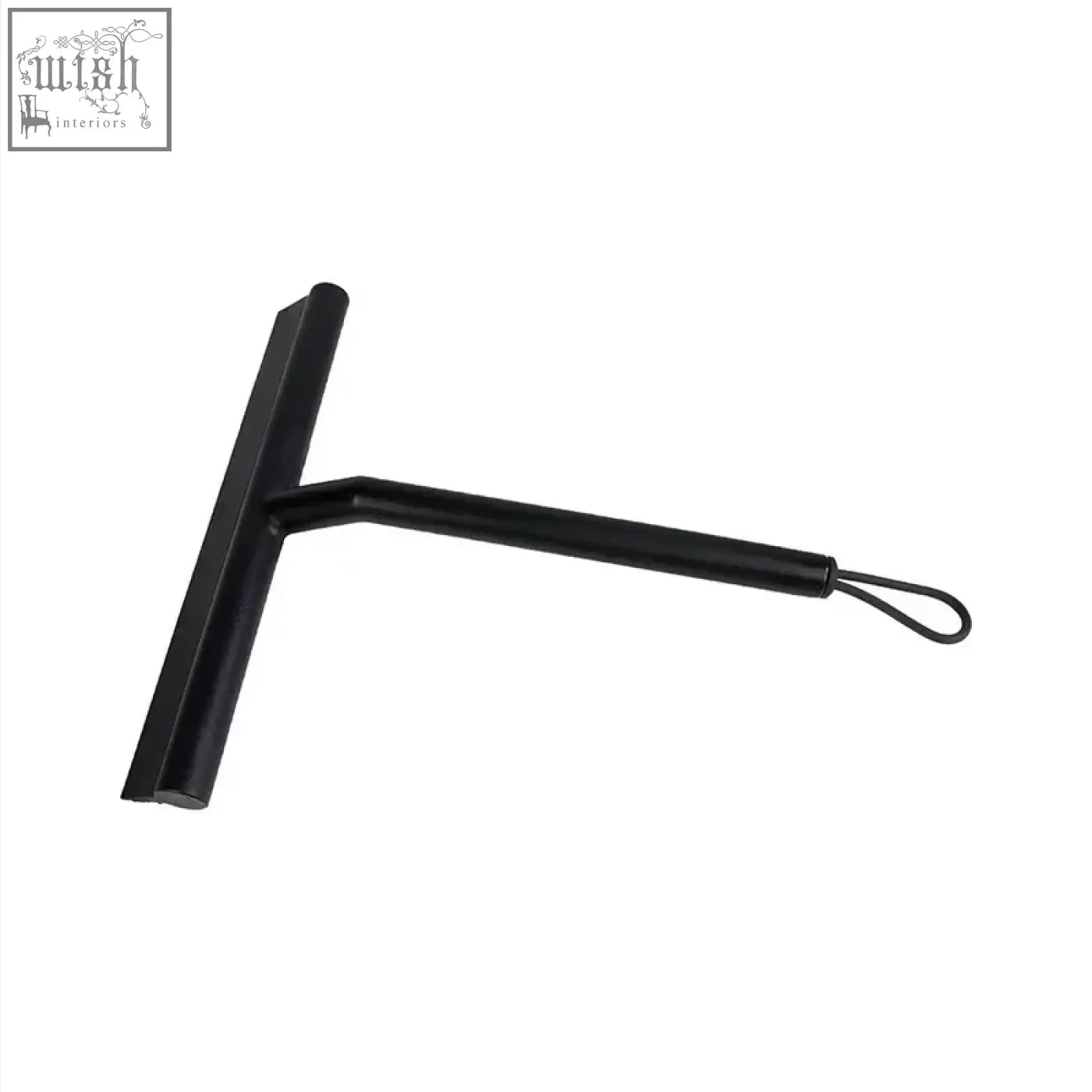 Black rubber shower squeegee with handle and loop silicone scraper for window glass wiper and bathroom mirror cleaning