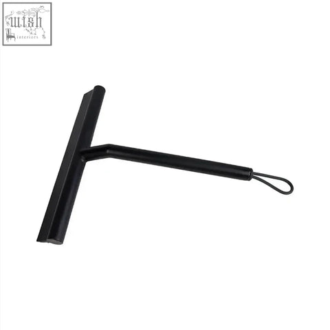 Black rubber shower squeegee with handle and loop silicone scraper for window glass wiper and bathroom mirror cleaning