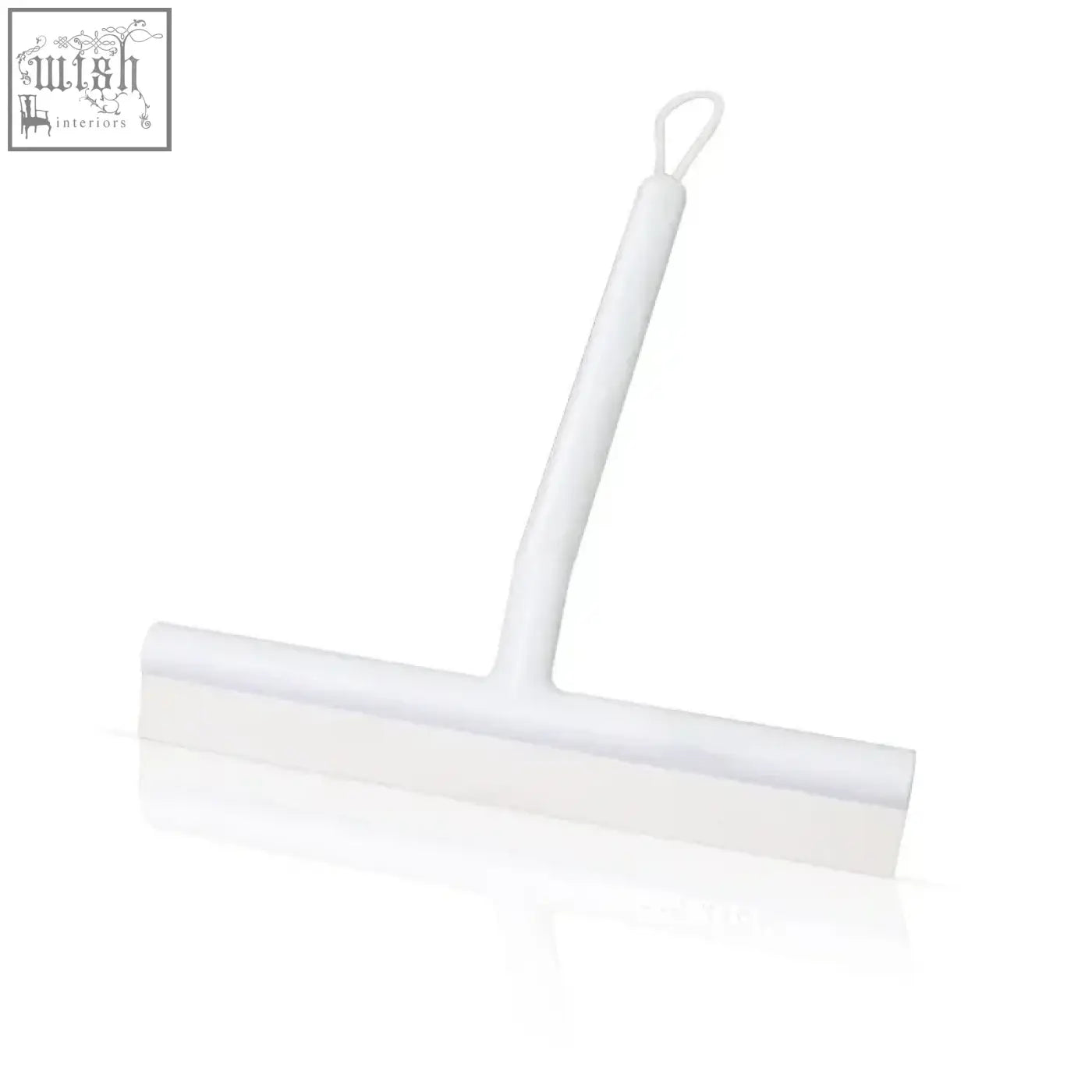 White plastic shower squeegee with looped handle glass wiper for window glass and bathroom mirror cleaning
