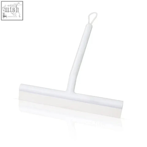 White plastic shower squeegee with looped handle glass wiper for window glass and bathroom mirror cleaning