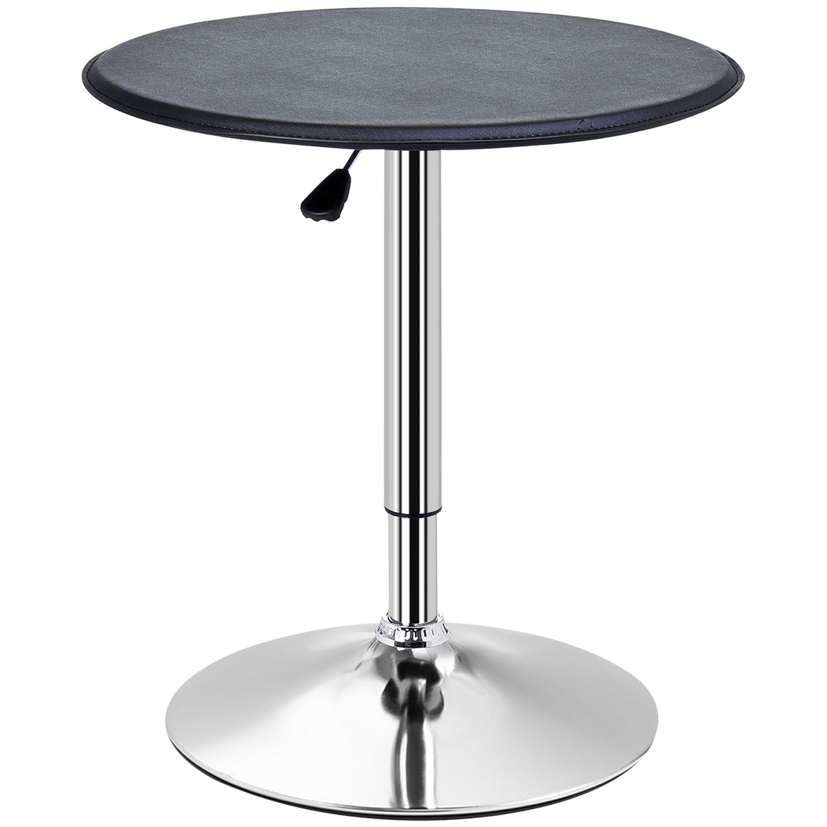 HOMCOM Adjustable Round Bistro Bar Table with PVC Leather Top Steel Base Home Kitchen Dining Desk  Black