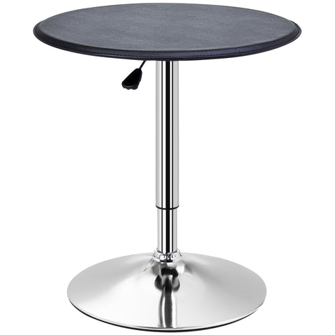 HOMCOM Adjustable Round Bistro Bar Table with PVC Leather Top Steel Base Home Kitchen Dining Desk  Black