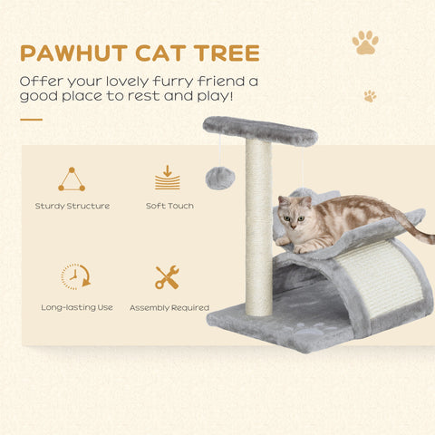 PawHut Cat Tree, Cat Tower for Kittens, Small Cat Condo with Rotatable Top Bar, Sisal Scratching Post, Tunnel, Dangling Balls - Grey