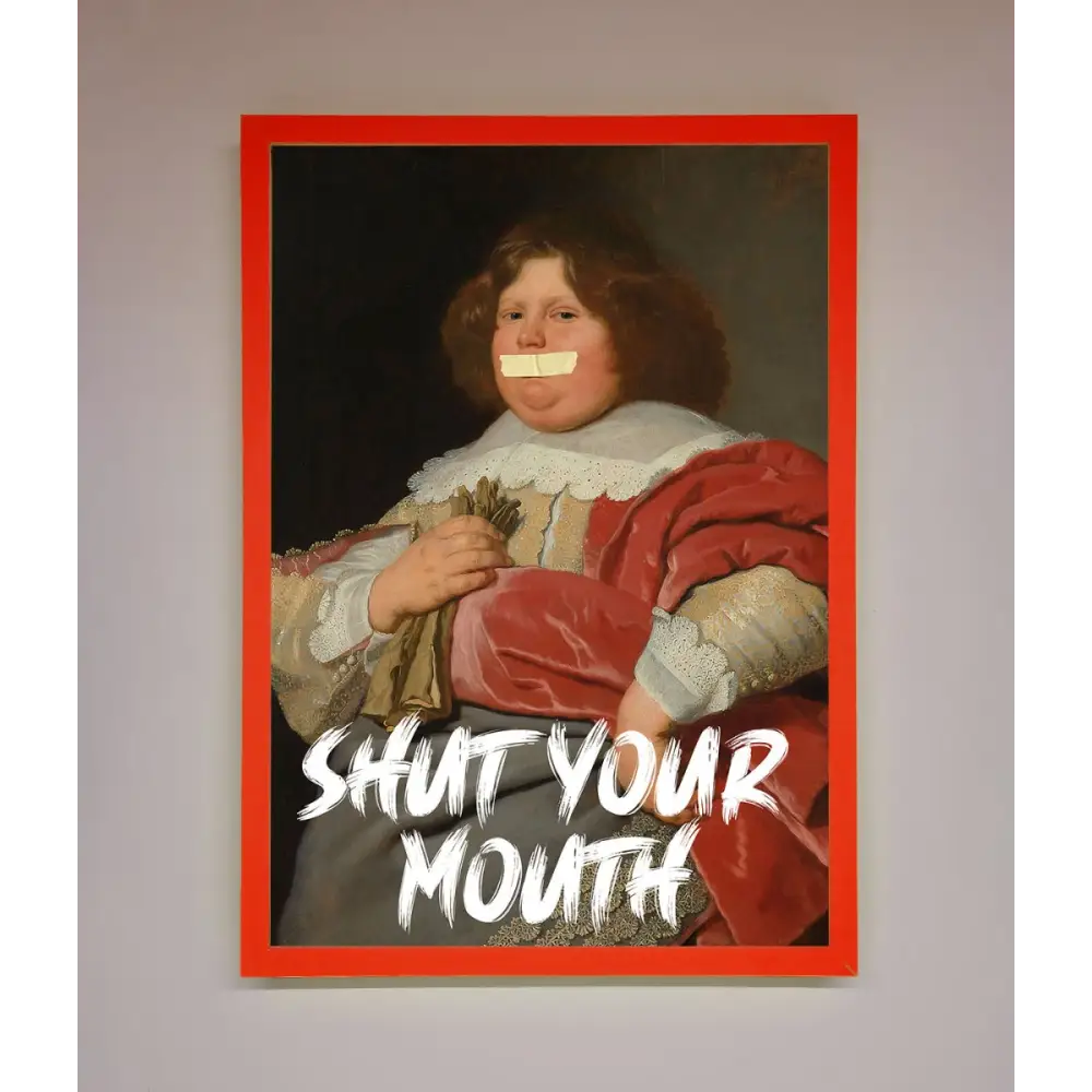 Shut Your Mouth Framed Print - B0 (100 x 141 cm) / Neon Red - Framed Print