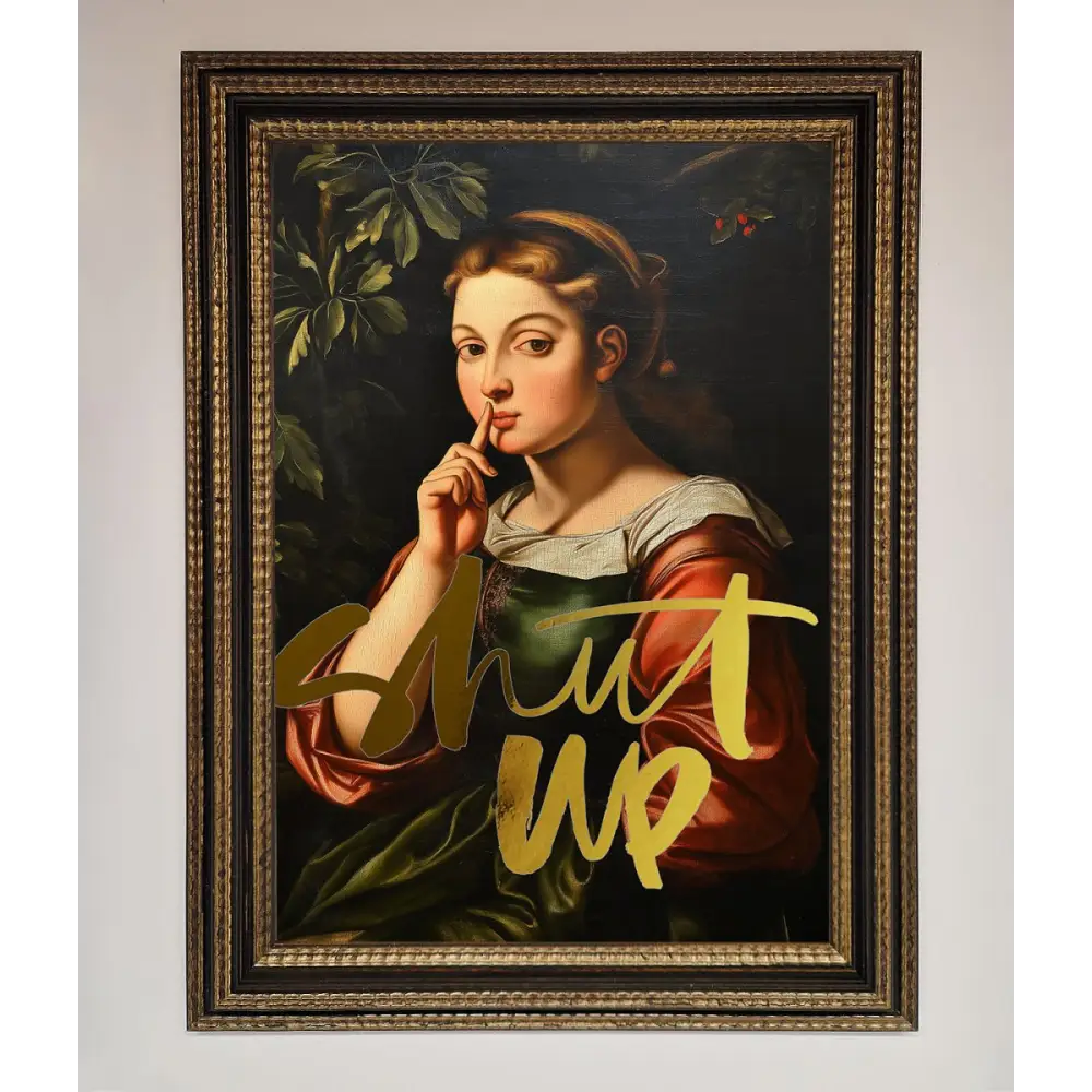 Shutup Foil Print - A3 (29.7 x 42 cm) / Ornate Gold Black - Framed Print