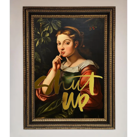 Shutup Foil Print - A3 (29.7 x 42 cm) / Ornate Gold Black - Framed Print