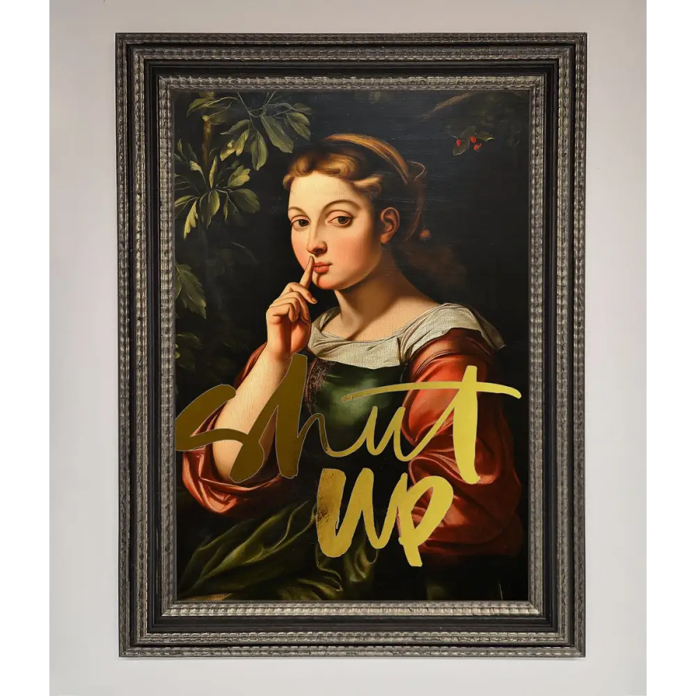 Shutup Foil Print - A3 (29.7 x 42 cm) / Ornate Silver Black - Framed Print