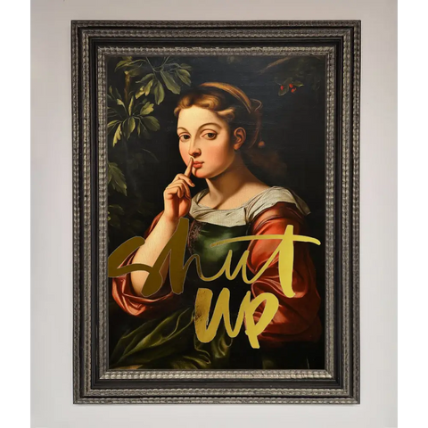 Shutup Foil Print - A3 (29.7 x 42 cm) / Ornate Silver Black - Framed Print