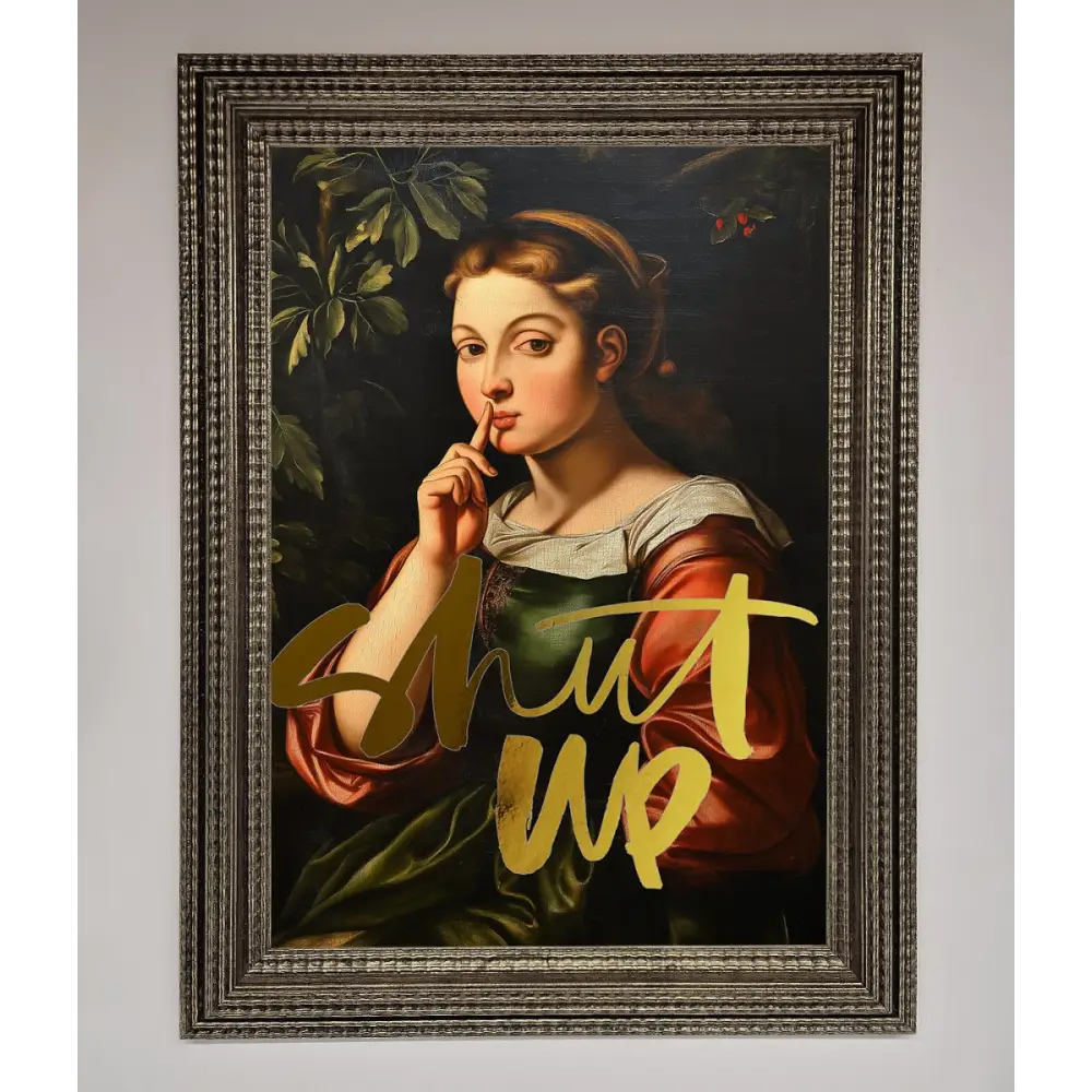 Shutup Foil Print - A3 (29.7 x 42 cm) / Ornate Silver - Framed Print