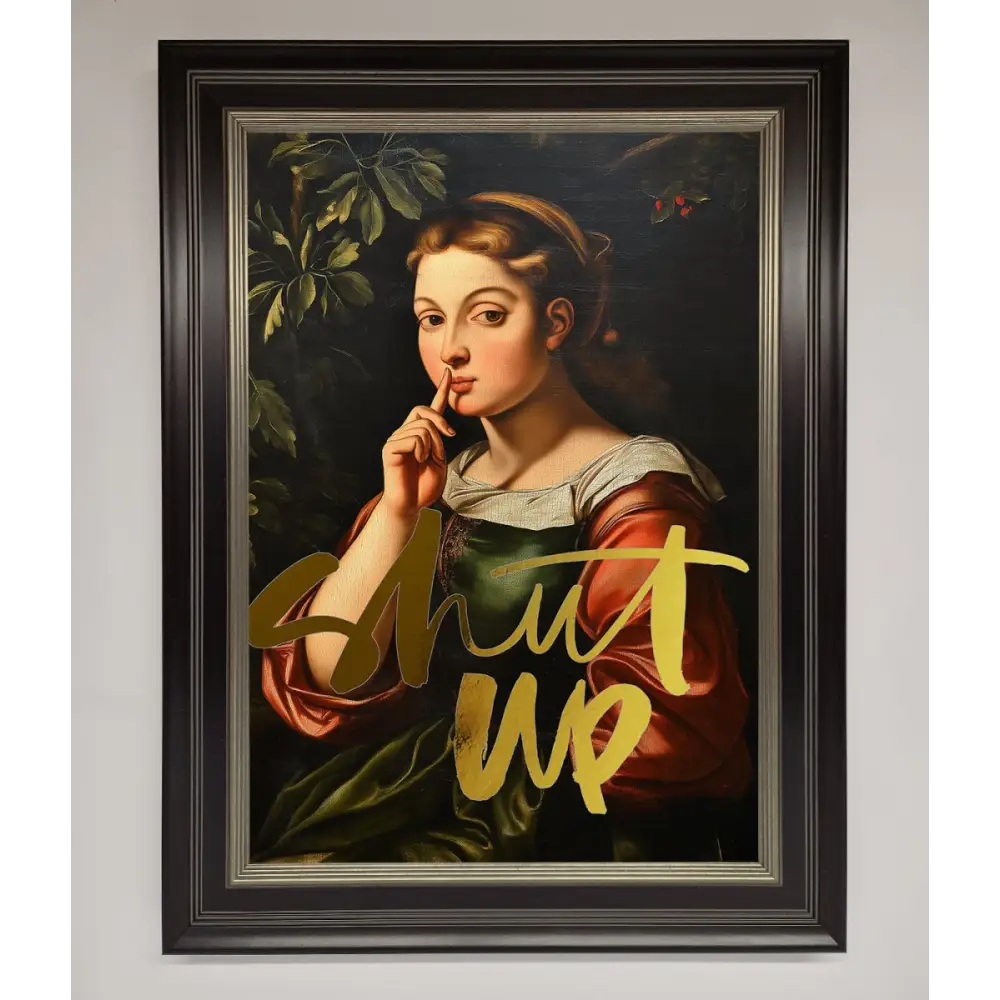 Shutup Foil Print - B0 (100 x 141 cm) / Black Silver - Framed Print
