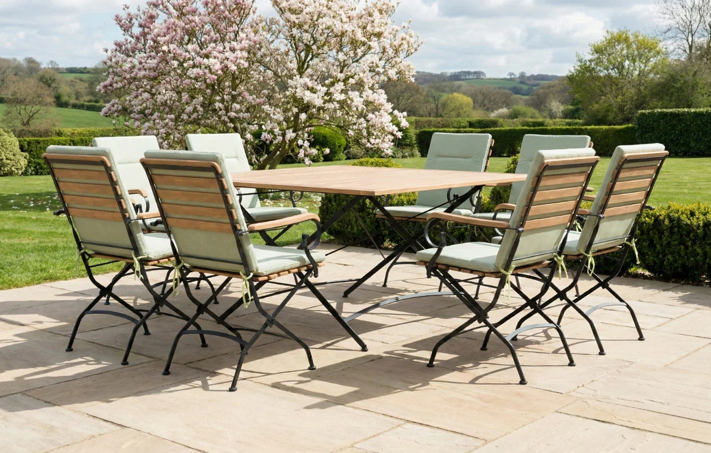 Sicily 8 Seater Teak and Wrought Iron Square 140cm Garden Dining Set