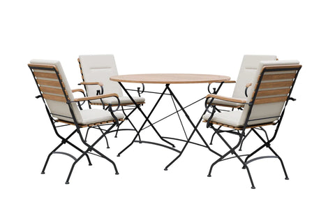 Sicily 4 Seater Teak and Wrought Iron Round 110cm Garden Dining Set
