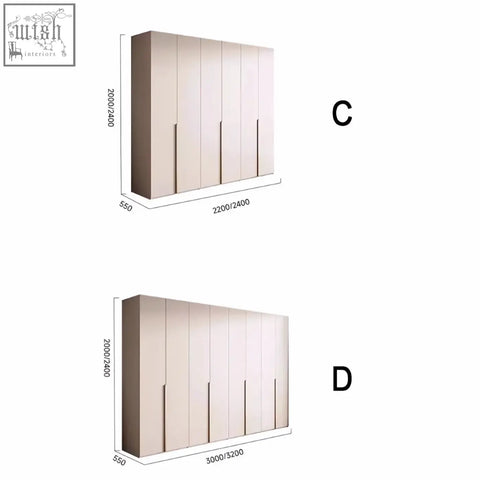 Beige sid wardrobe with creamy white vertical panel doors and a sleek minimalist design for modern storage