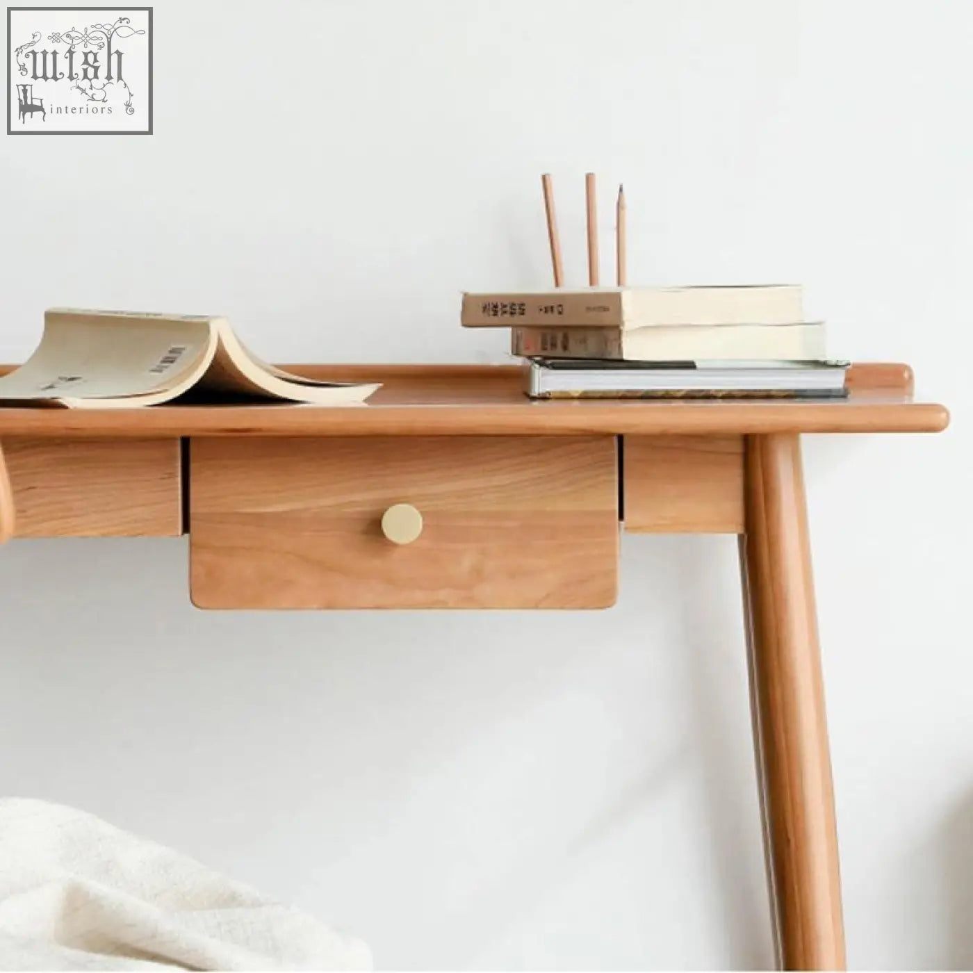 Light wood sierra office desk with single drawer and rounded legs in ash perfect for a stylish office desk setup