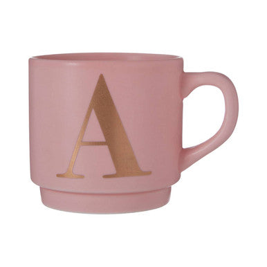 Signet pink monogram mug featuring a pink ceramic design with a gold foil letter a perfect for choose orsina fans