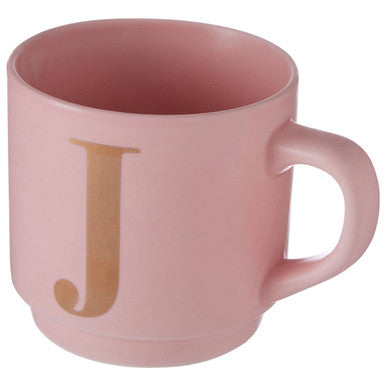 Pink ceramic monogram mug with gold j letter perfect signet pink j monogram gift idea