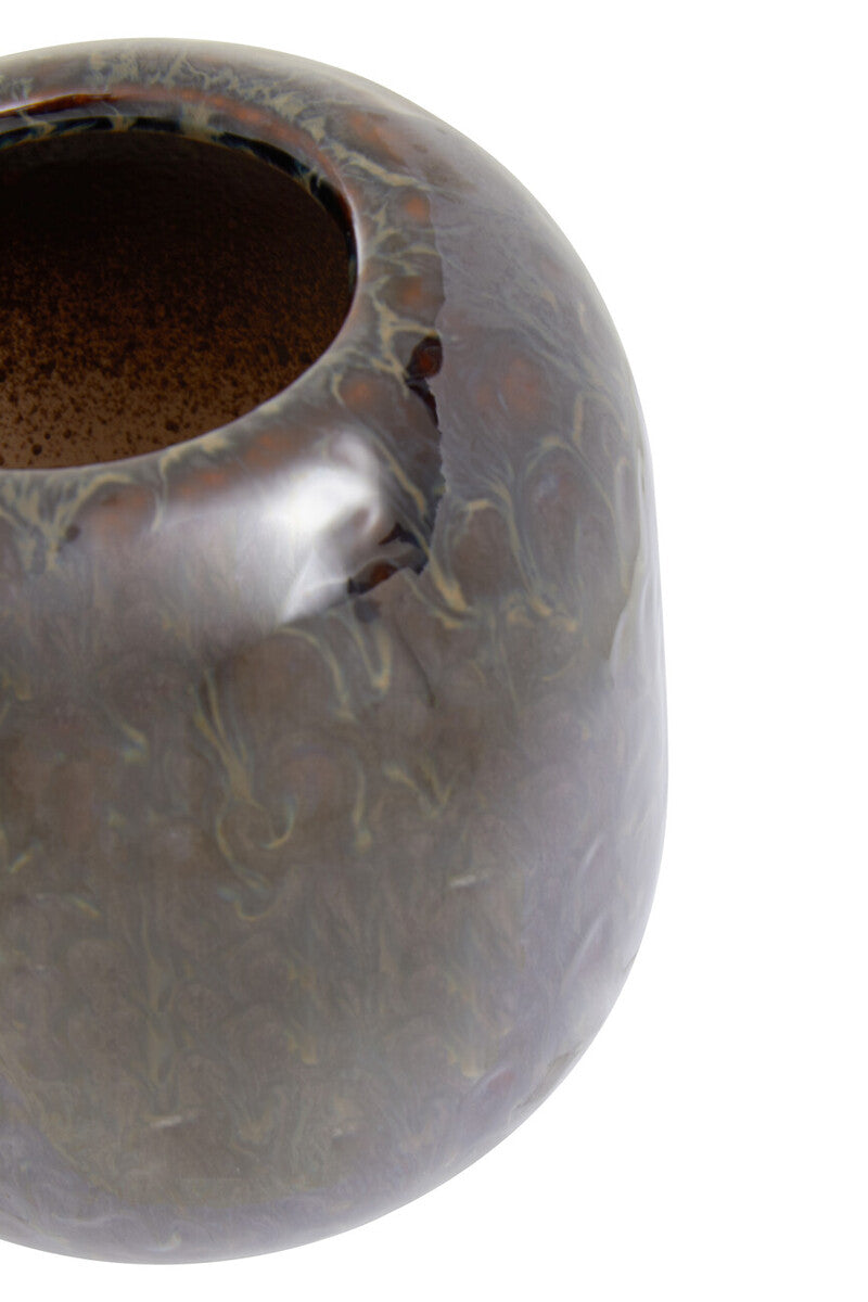 Dark brown ceramic vase with hammered texture and subtle marbled glaze in the silas dark blue planter style