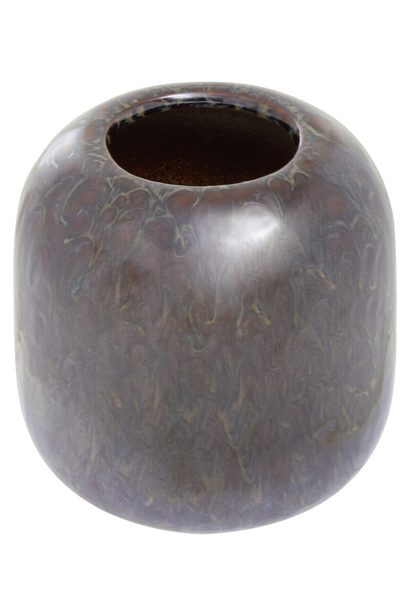 Dark brown ceramic vase with hammered texture and rounded shape as part of the silas dark blue planter collection