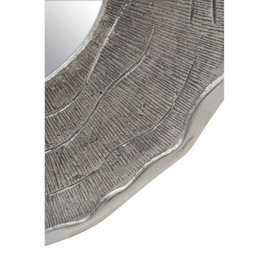 Silver-framed large oak effect wall mirror with textured wavy surface resembling leaf veins oak effect silver