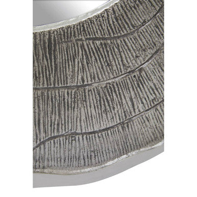 Silver-toned large oak effect wall mirror with textured layered design resembling stacked tree bark or ripples