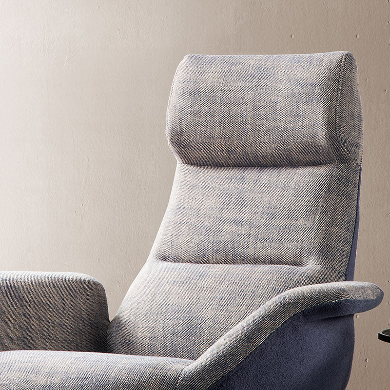 Gray linen simone armchair with textured fabric and modern minimalist recliner design for cozy seating