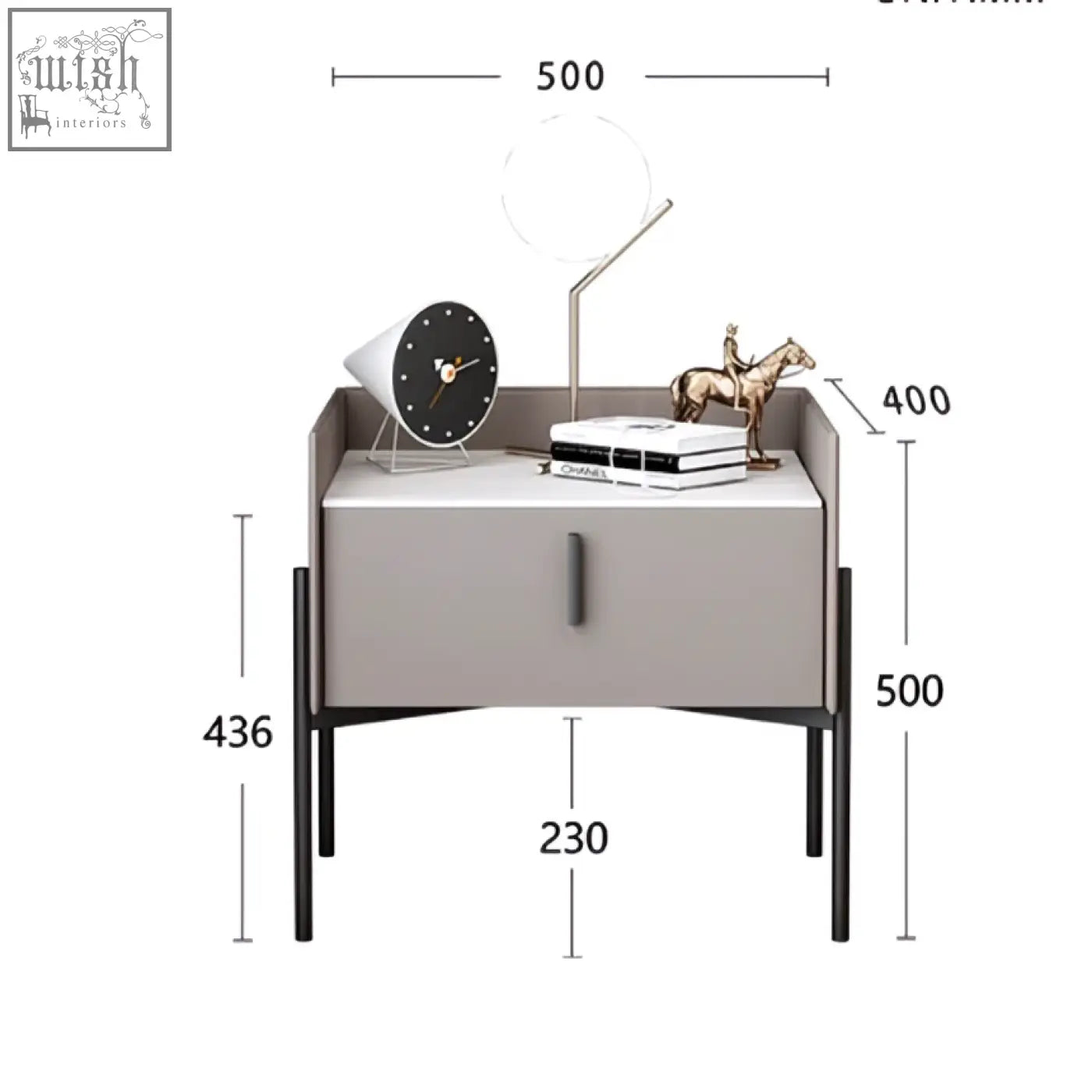Modern gray simpdiy bedside table with black metal legs and sleek drawer handle for stylish bedroom storage