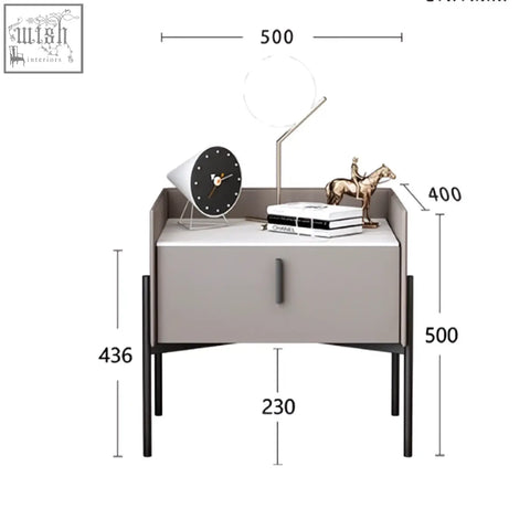 Modern gray simpdiy bedside table with black metal legs and sleek drawer handle for stylish bedroom storage