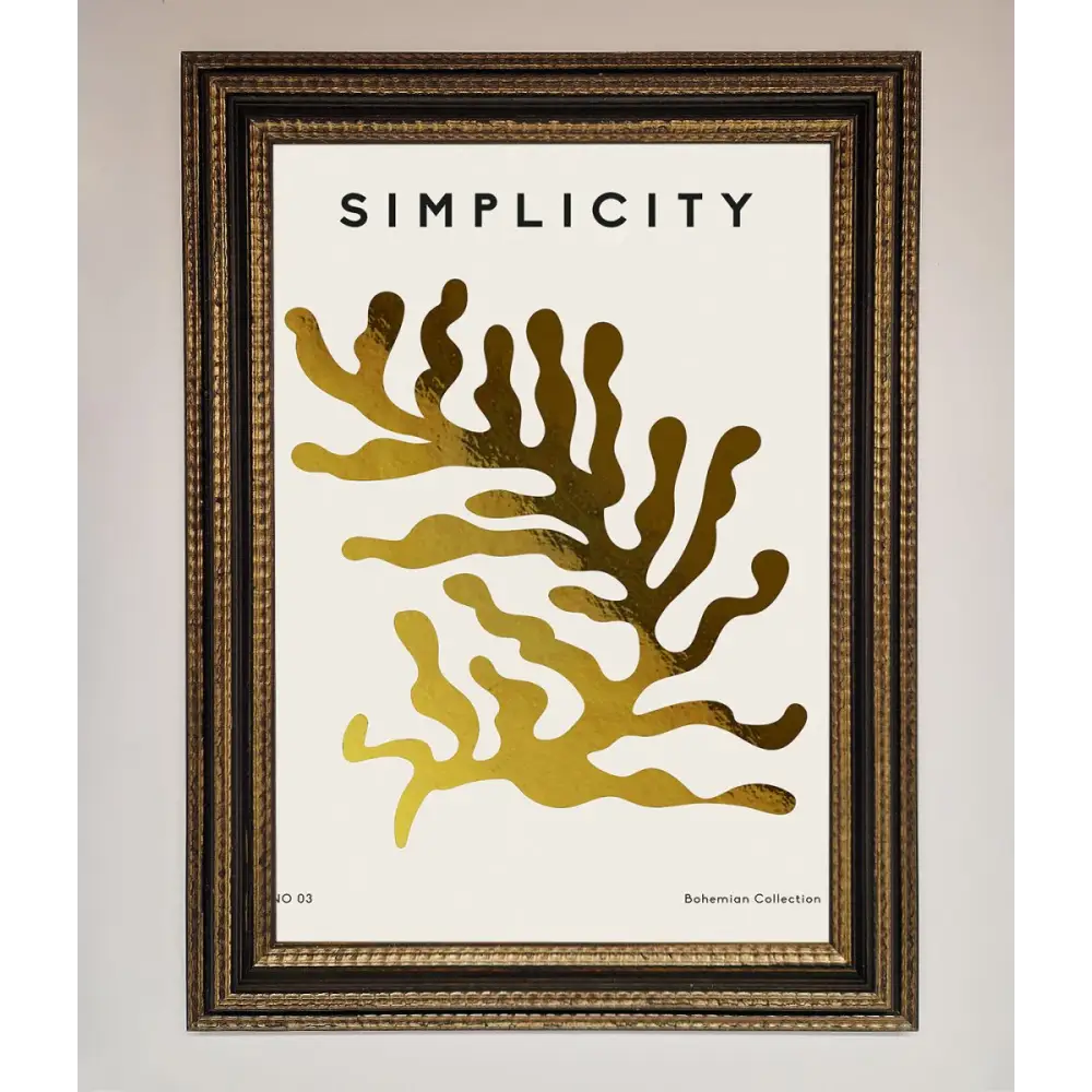 Simplicity Plant Foil Print - A3 (29.7 x 42 cm) / Ornate Gold Black - Framed Print