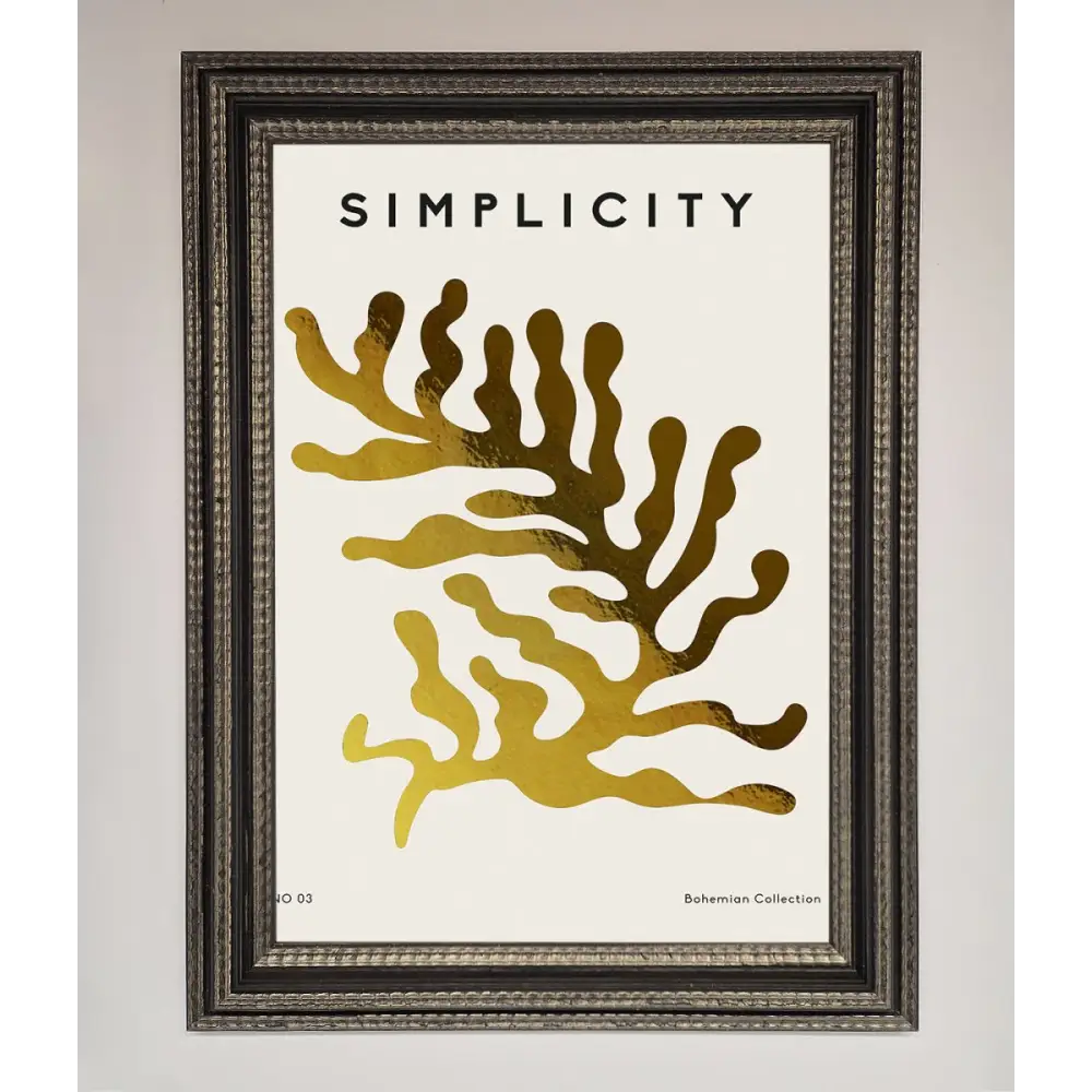 Simplicity Plant Foil Print - A3 (29.7 x 42 cm) / Ornate Silver Black - Framed Print
