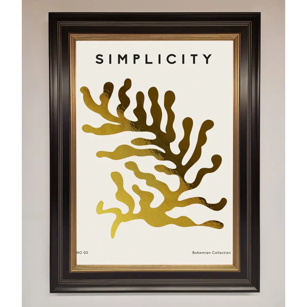 Simplicity Plant Foil Print - B0 (100 x 141 cm) / Black Gold - Framed Print