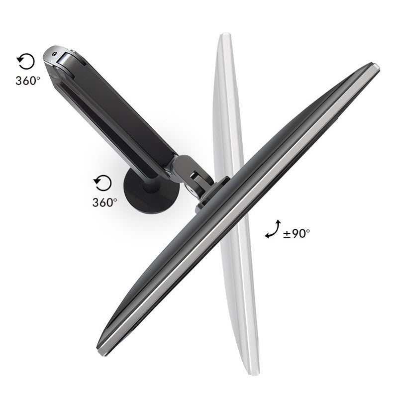 Black and silver single gas spring monitor arm with 360 degree rotation ideal for dual monitor setups