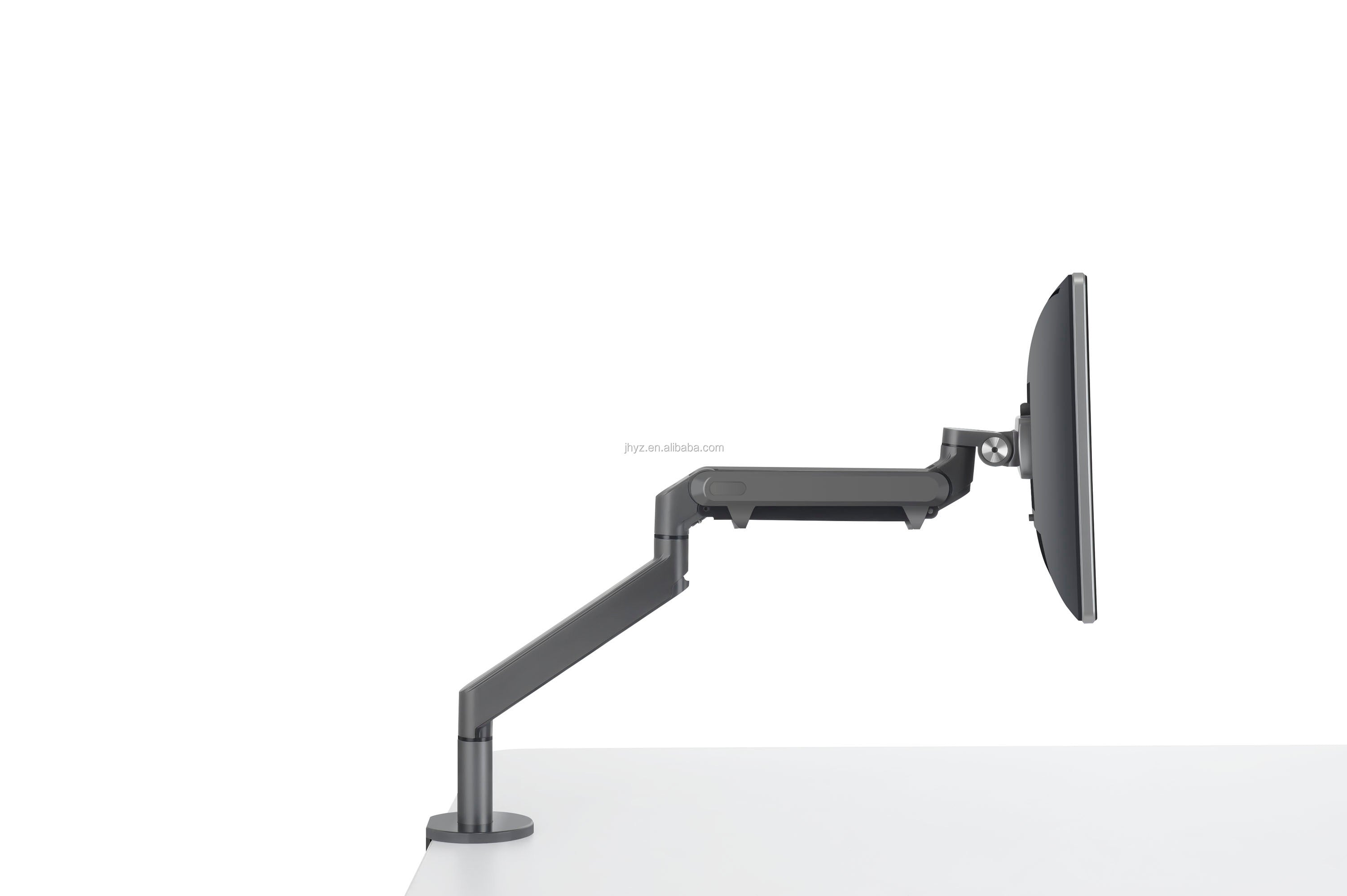 Black matte-finish adjustable single gas spring monitor arm with sleek articulated design for dual monitor setups