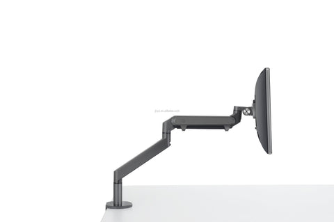 Black matte-finish adjustable single gas spring monitor arm with sleek articulated design for dual monitor setups