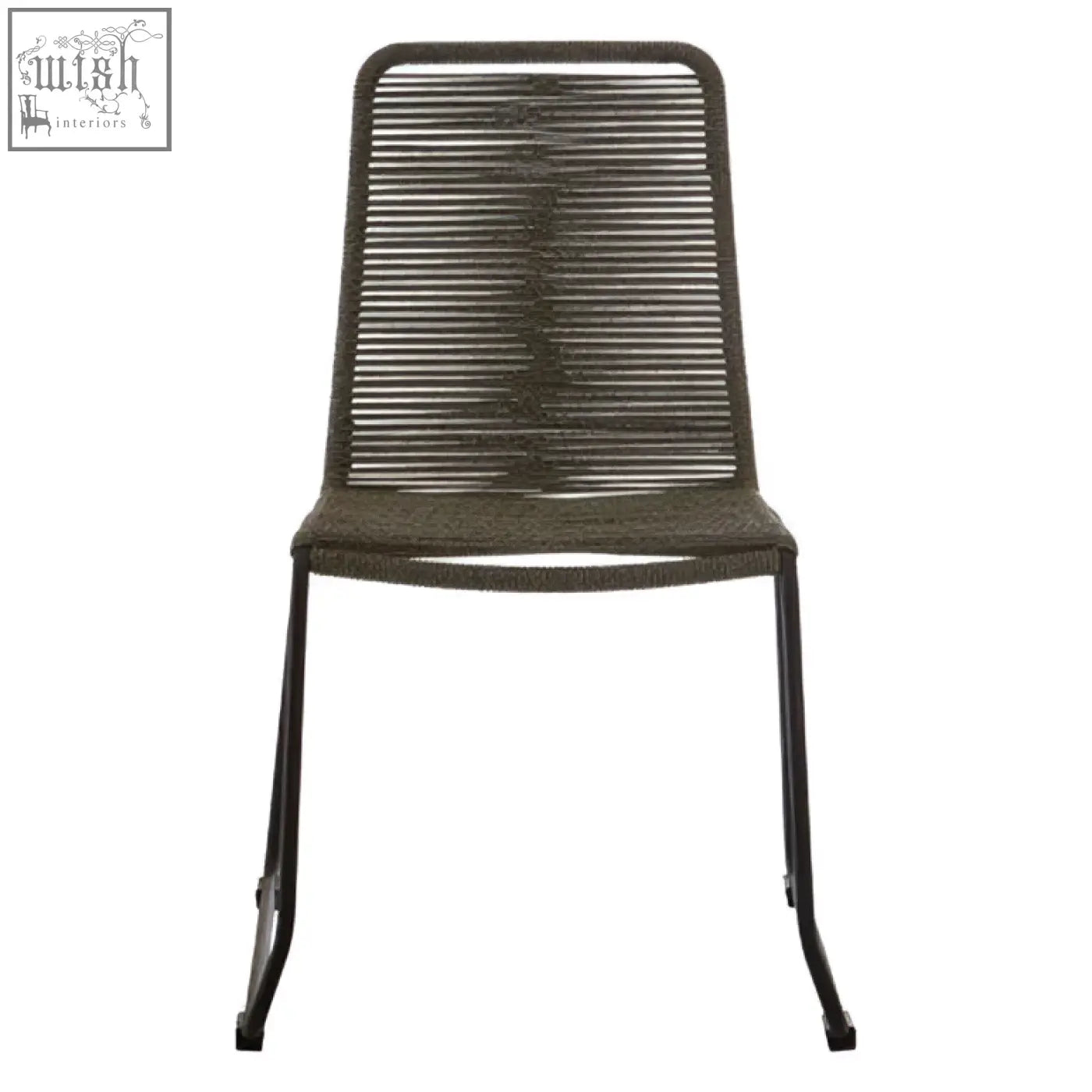 Dark gray sisal grey rope chair with black iron frame and woven rope seat for stylish seating options