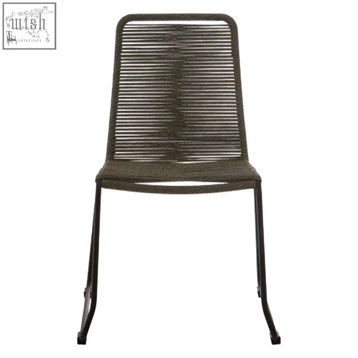 Dark gray sisal grey rope chair with black iron frame and woven rope seat for stylish seating options