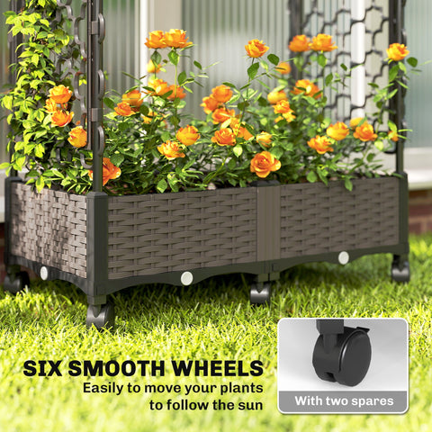 Outsunny Raised Garden Bed with Arch Trellis, Raised Bed for Garden on Wheels with Side Trellis, Self Watering Planter Box