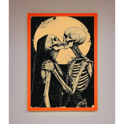 Skeleton Embrace Framed Poster - A3 (29.7 x 42 cm) / Neon Orange - Framed Print
