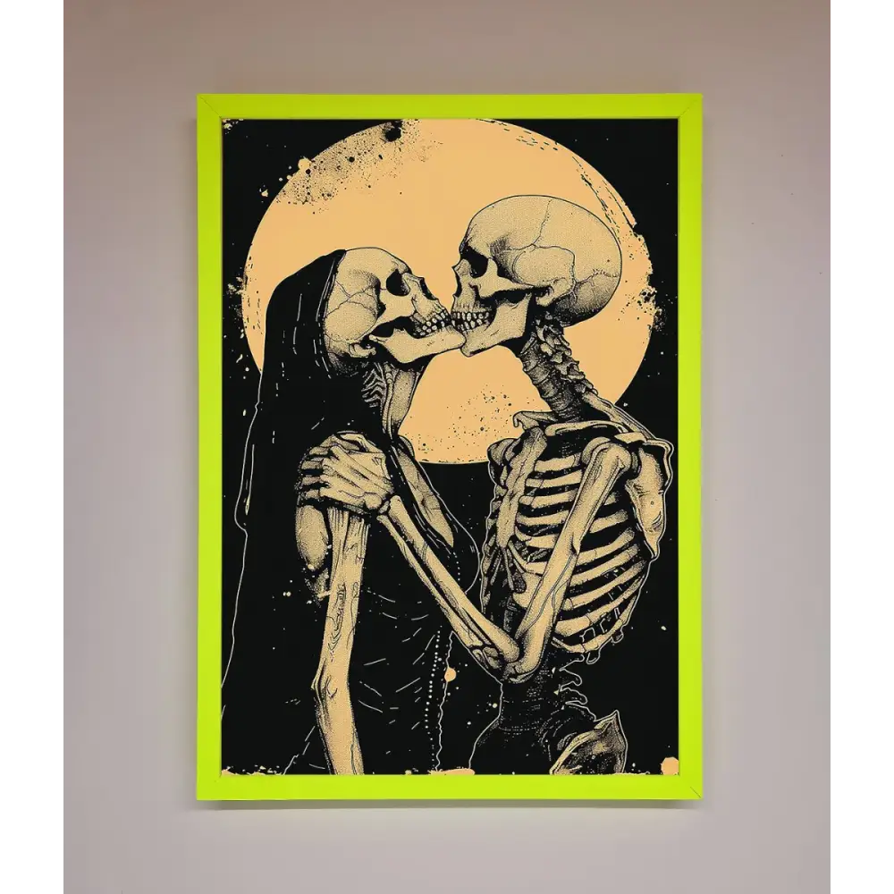 Skeleton Embrace Framed Poster - B0 (100 x 141 cm) / Neon Green - Framed Print