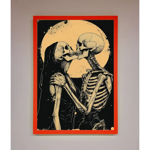 Skeleton Embrace Framed Poster - B0 (100 x 141 cm) / Neon Red - Framed Print