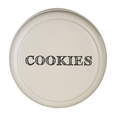 Cream-colored ceramic cookie jar lid with textured cookies text for sketch cream finish round biscuit tin