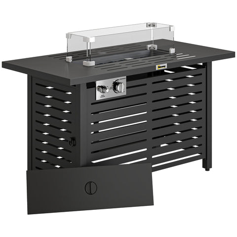 Outsunny Propane Gas Fire Pit Table, Outdoor Firepit with 43" Steel Tabletop and Lid, 50,000 BTU Pulse Ignition Fire Table w/ Stainless Steel Burner, Glass Wind Guard, and Cover