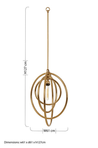 Skye gold finish pendant light with gold finish spherical design featuring intersecting rings and edison bulb