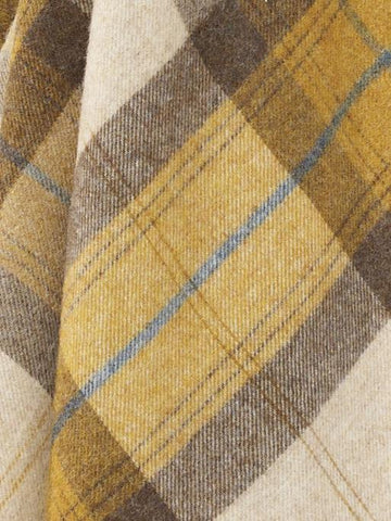 Skye shetland pure new wool throw in cozy mustard yellow plaid with beige brown and subtle blue accents