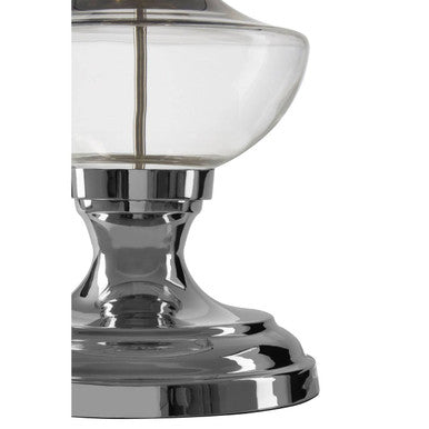 Chrome finished skye table lamp with clear glass globe and decorative fluted base perfect for stylish lighting
