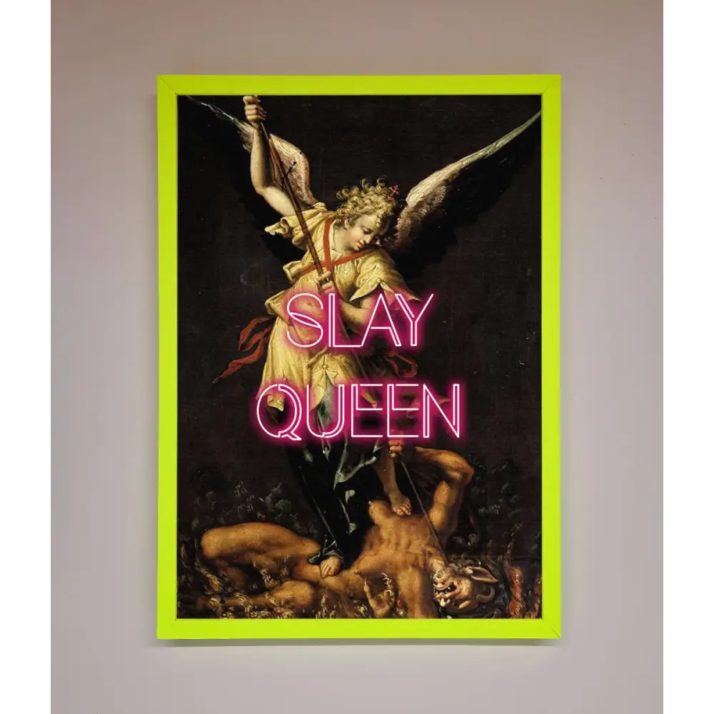 Slay Queen Altered Art Framed Print - A3 (29.7 x 42 cm) / Neon Green - Framed Print