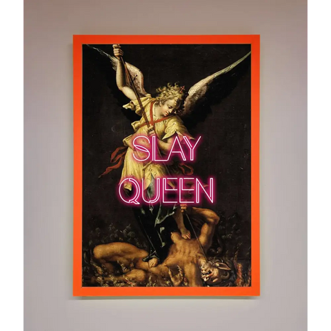 Slay Queen Altered Art Framed Print - A3 (29.7 x 42 cm) / Neon Orange - Framed Print
