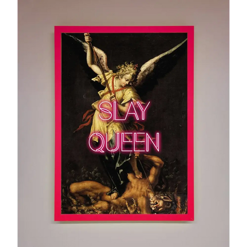 Slay Queen Altered Art Framed Print - A3 (29.7 x 42 cm) / Neon Pink - Framed Print