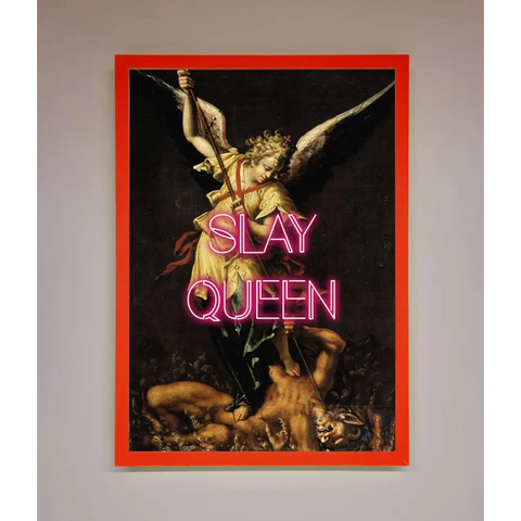 Slay Queen Altered Art Framed Print - A3 (29.7 x 42 cm) / Neon Red - Framed Print
