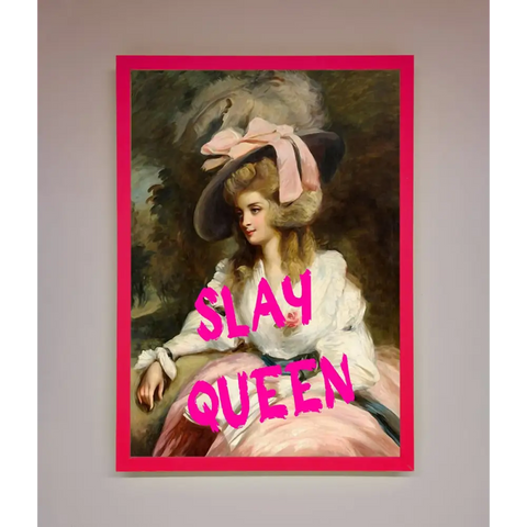 Slay Queen Framed Poster - B0 (100 x 141 cm) / Neon Pink - Framed Print