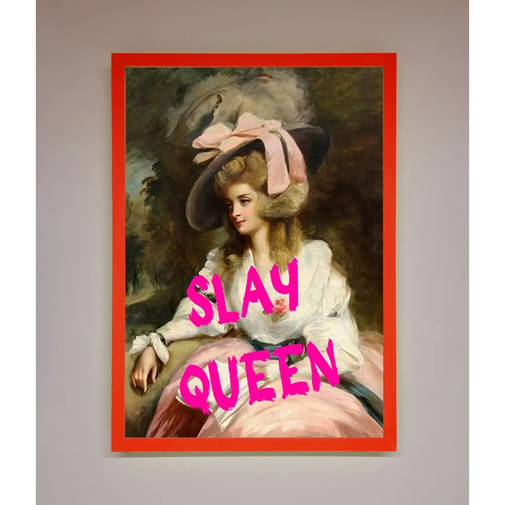 Slay Queen Framed Poster - B0 (100 x 141 cm) / Neon Red - Framed Print